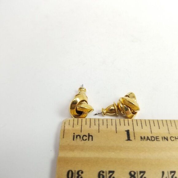 Vintage Little Gold Tone Knot Shape Stud Earrings, Minimal, Classic Design - Picture 4 of 5